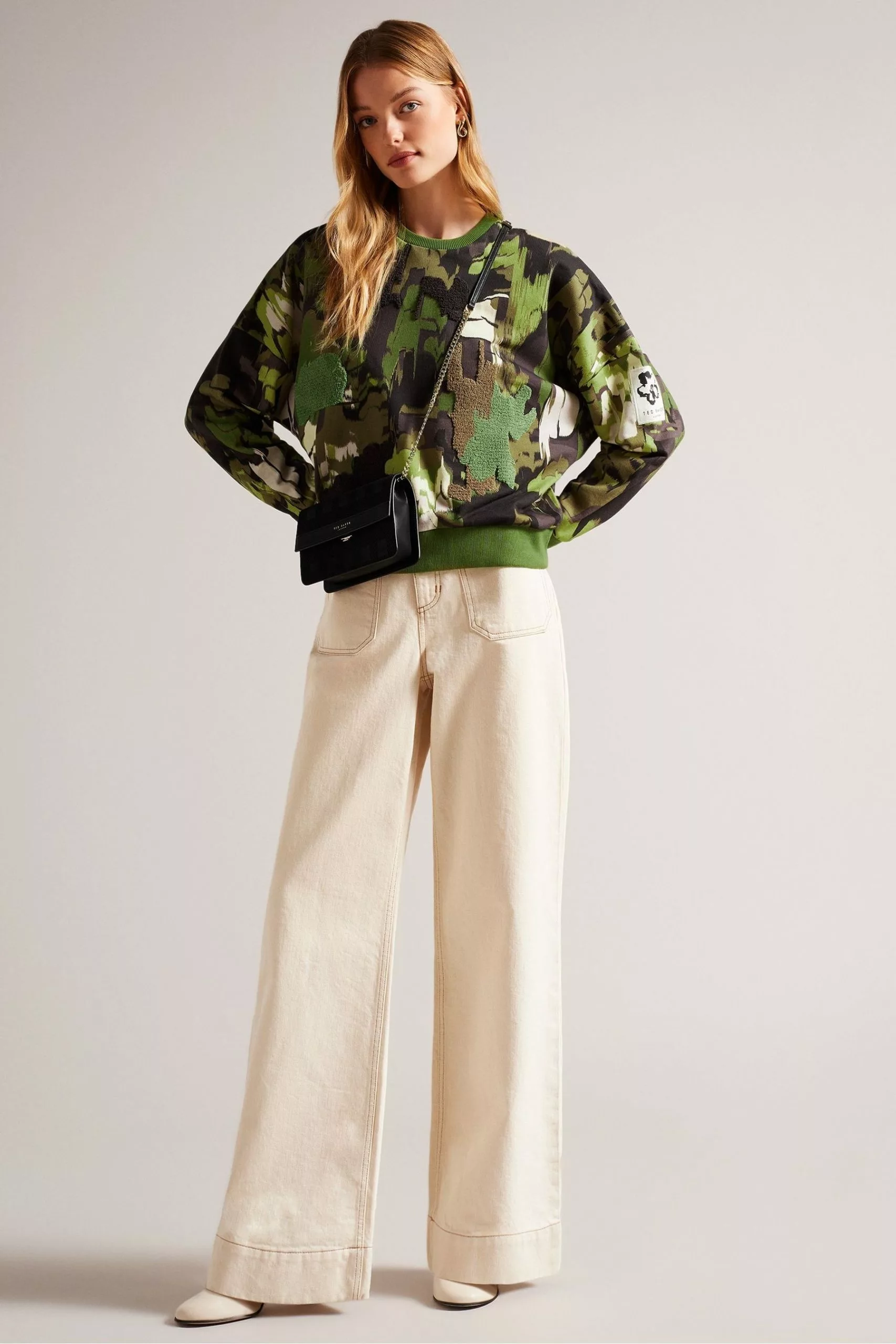 Ted Baker Green Hensely Flocked Printed Sweat T-Shirt - Image 3