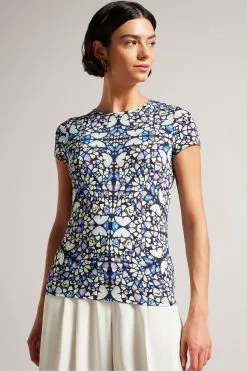 Ted Baker Blue Maraly Printed Fitted T-Shirt