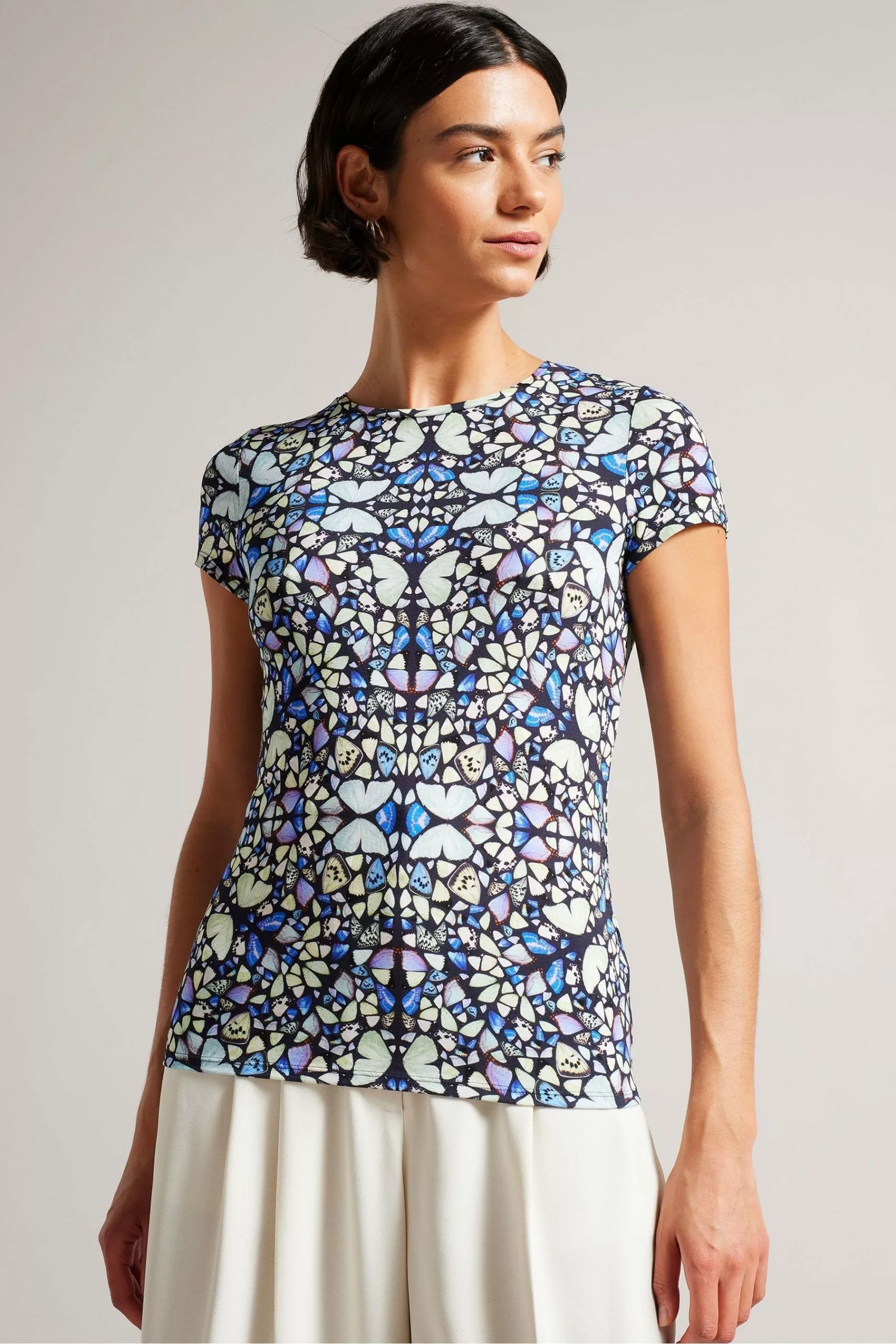 Ted Baker Blue Maraly Printed Fitted T-Shirt