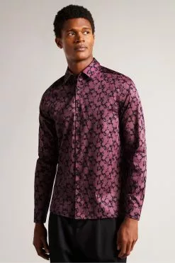 Ted Baker Red Comlee Long Sleeve Floral Print Shirt