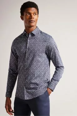 Ted Baker Blue Maccle Long Sleeve Spot Print Shirt