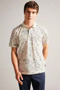 Ted Baker Natural Holler Short Sleeve Regular Printed Polo Shirt