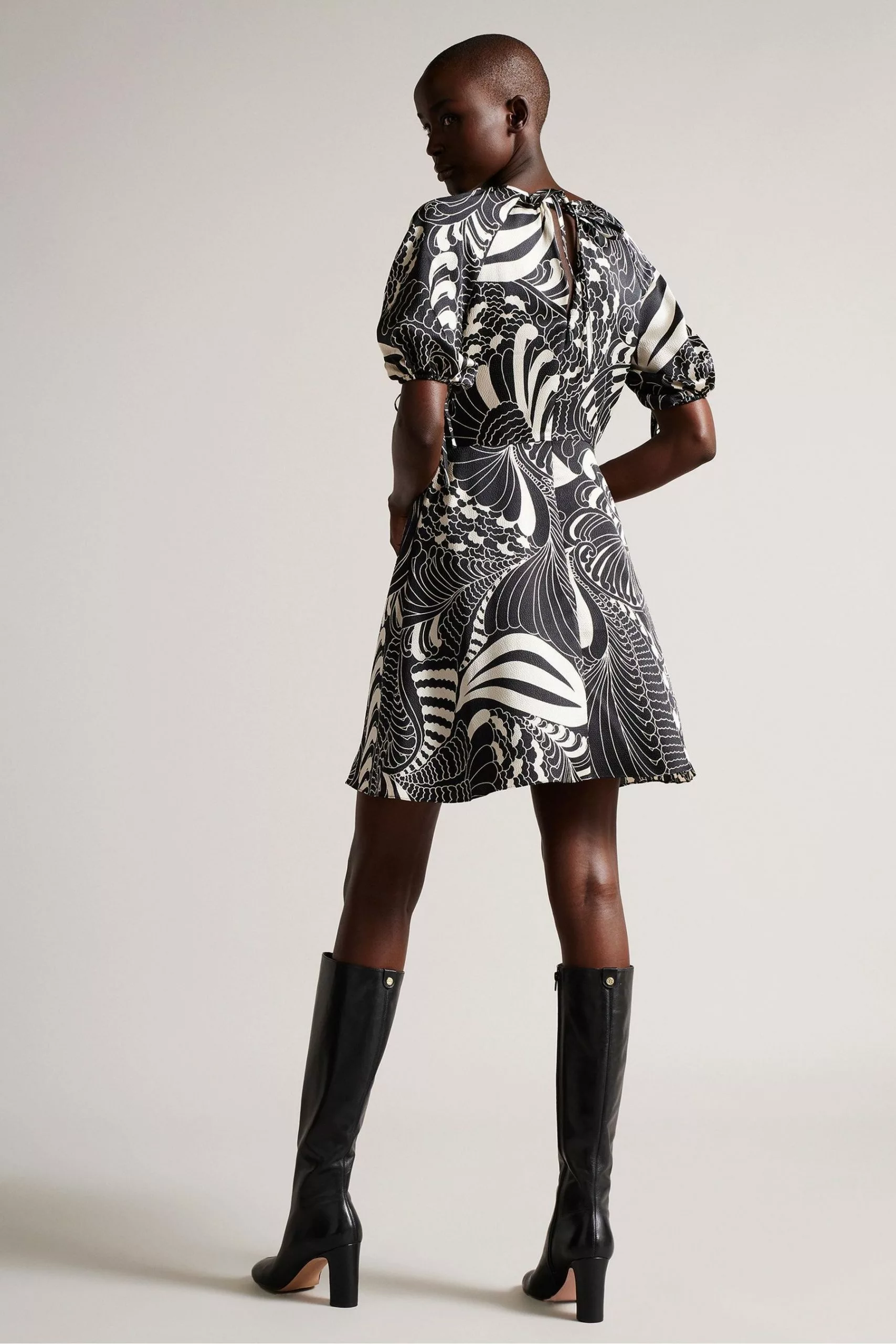 Ted Baker Faridda Black Printed Mini Dress With Puff Sleeves - Image 2