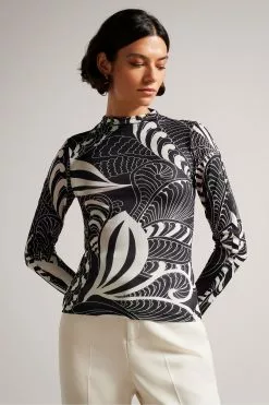 Ted Baker Black Emberr Grown On Neck Skinny Top