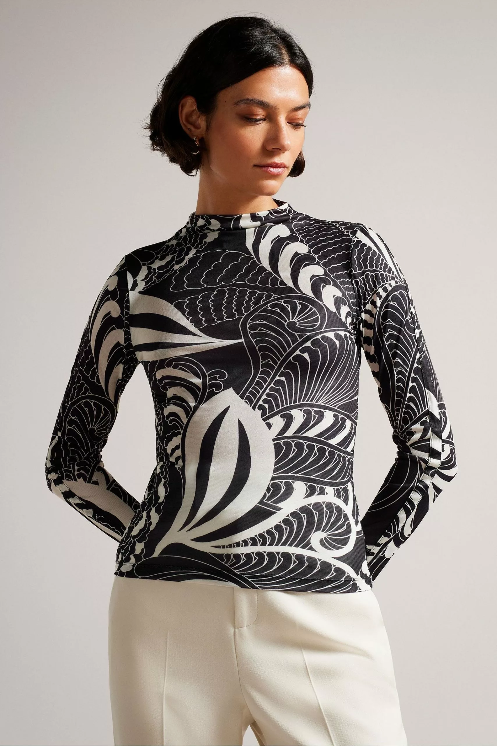 Ted Baker Black Emberr Grown On Neck Skinny Top