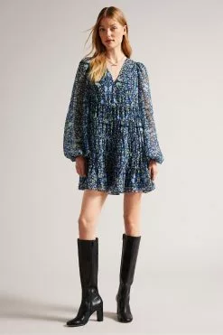 Ted Baker Blue Rohzan Tiered Swing Mini Dress