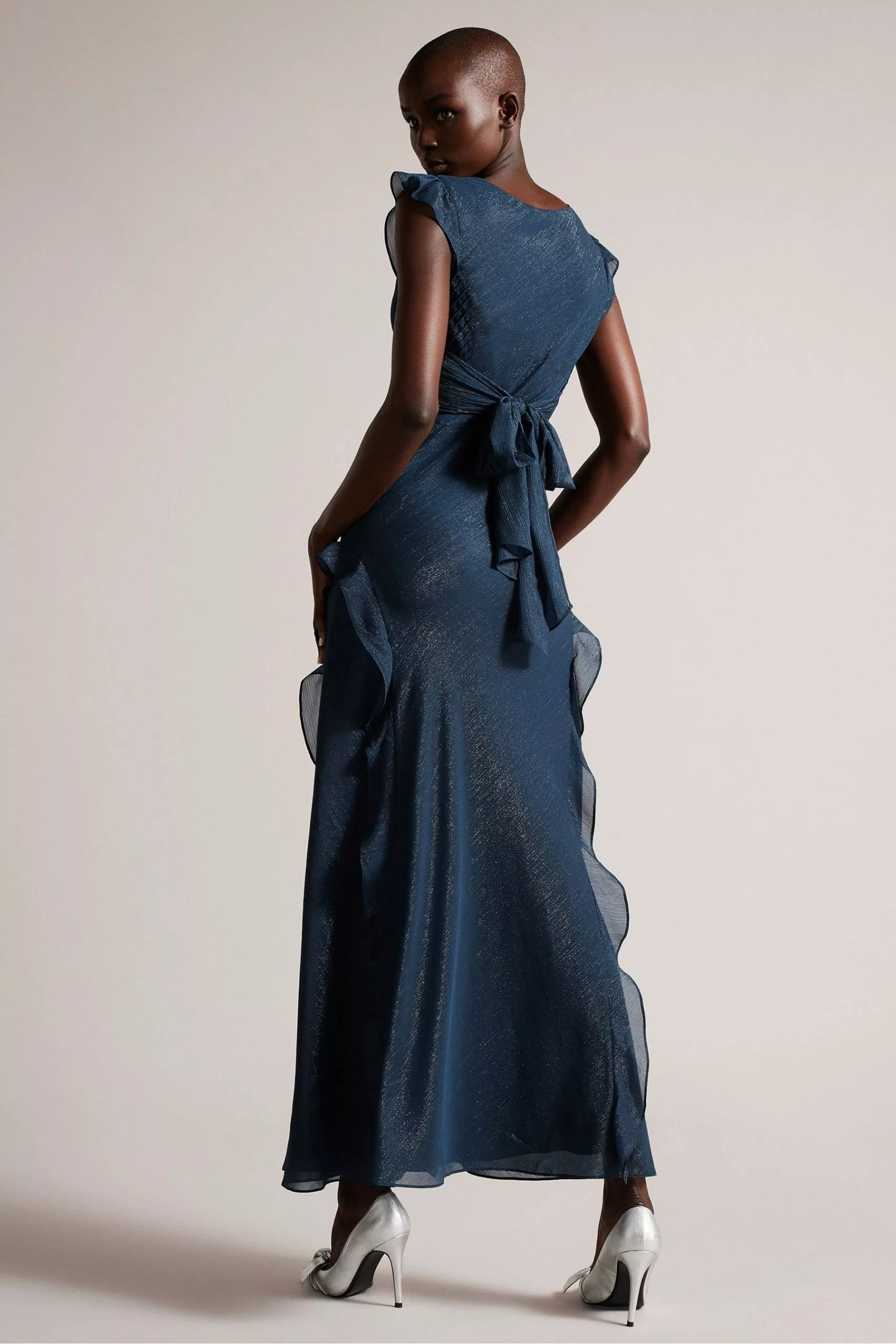 Ted Baker Blue Laurae Bias Cut Maxi Dress With Ruffle Detail - Image 2
