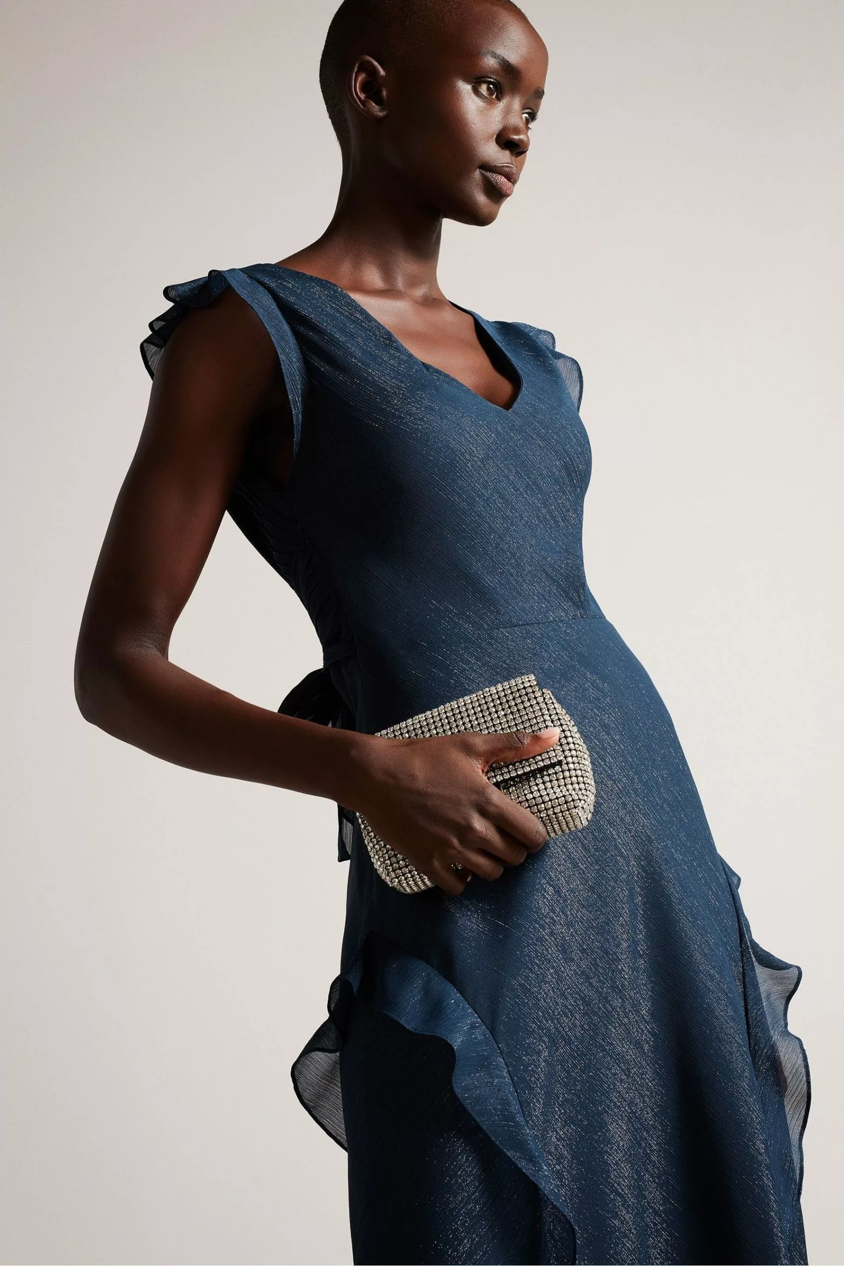 Ted Baker Blue Laurae Bias Cut Maxi Dress With Ruffle Detail - Image 3