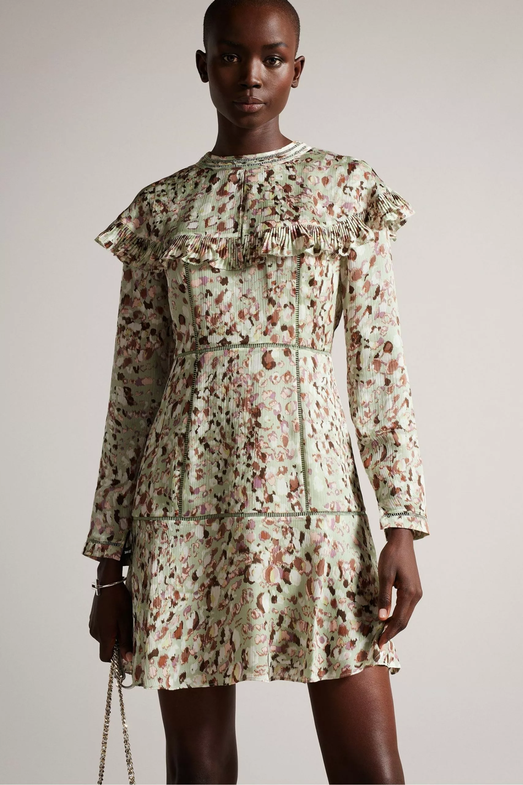 Ted Baker Green Orrsett Fit And Flare Mini Dress With Cape Detail - Image 3