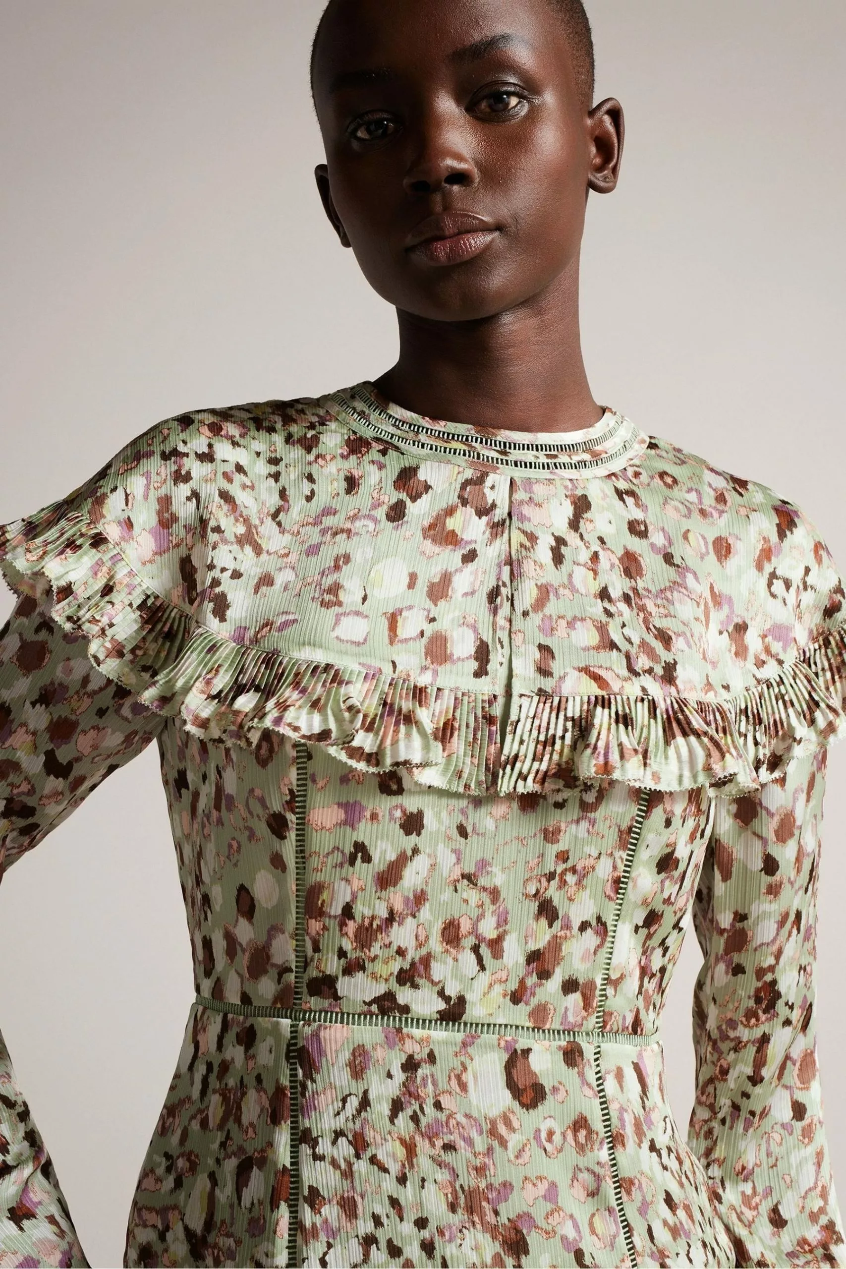 Ted Baker Green Orrsett Fit And Flare Mini Dress With Cape Detail - Image 4