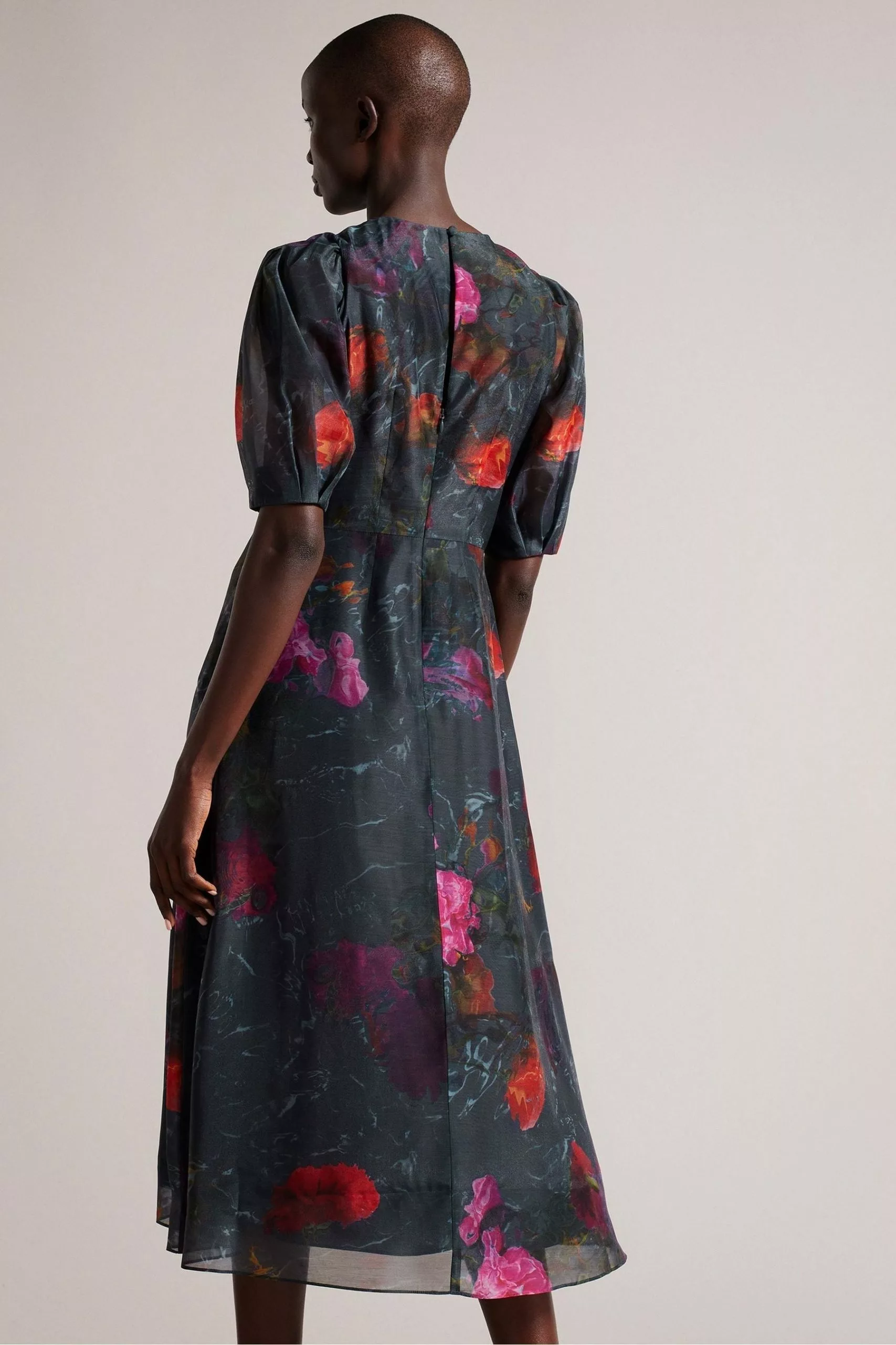 Ted Baker Mekayla Black Empire Line Midi Dress With Puff Sleeve - Image 2