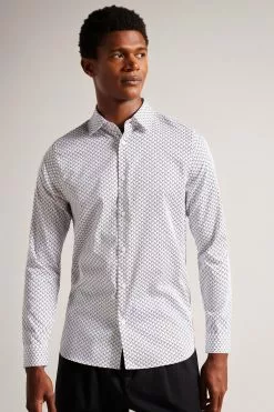 Ted Baker Willuw White Long Sleeve Line Geo Print Shirt