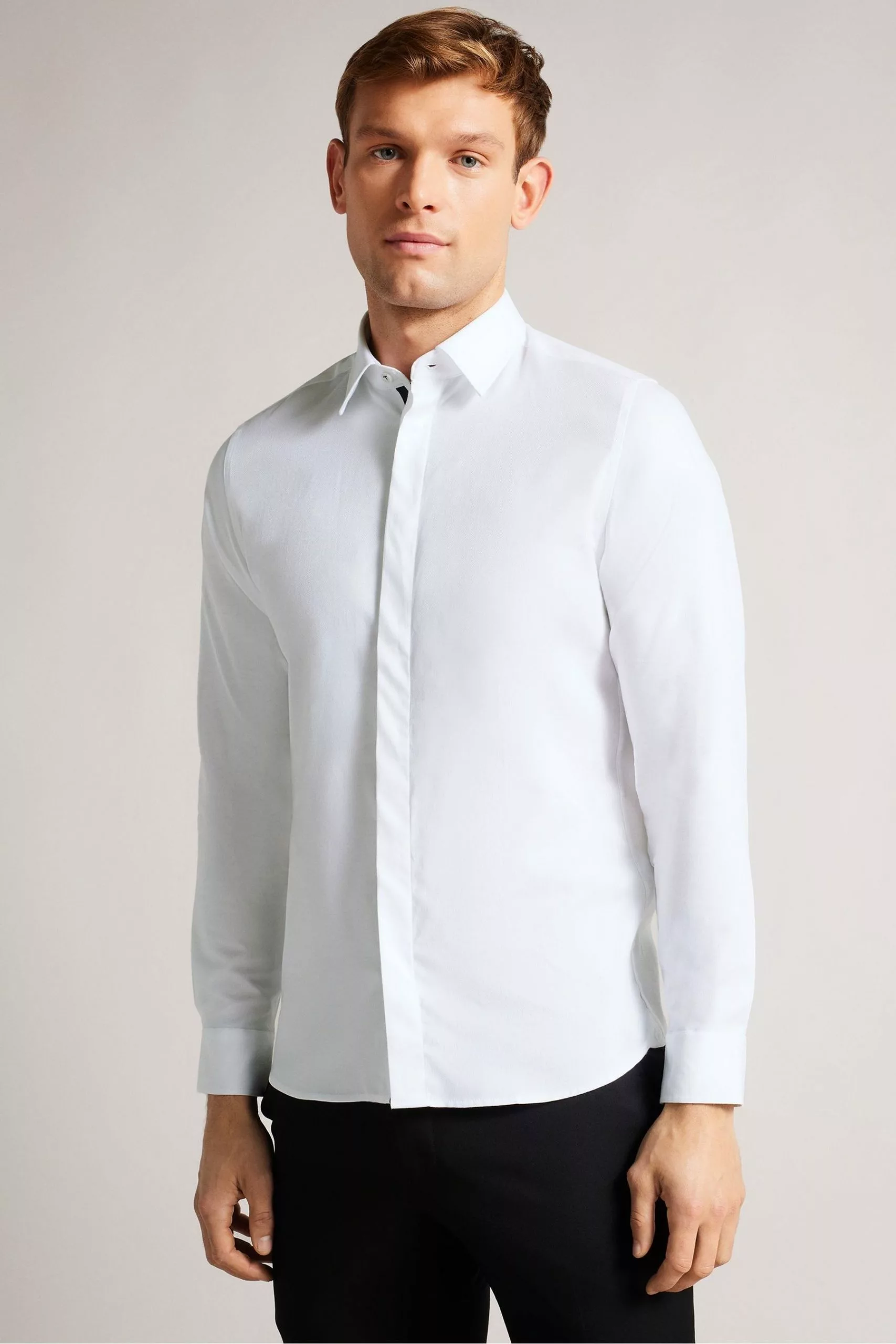 Ted Baker Witone White Woven Herringbone Shirt