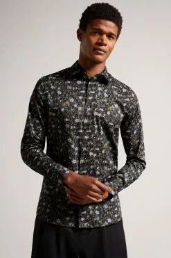 Ted Baker Torted Grey Long Sleeve Floral Print Shirt
