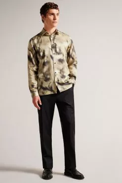 Ted Baker Bentham Grey Long Sleeve Silk Bird Print Shirt
