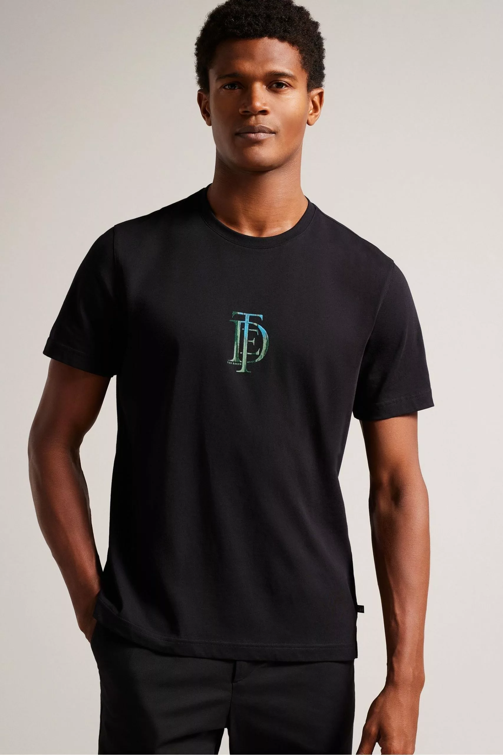 Ted Baker Achram Black Regular Flocked T-Shirt