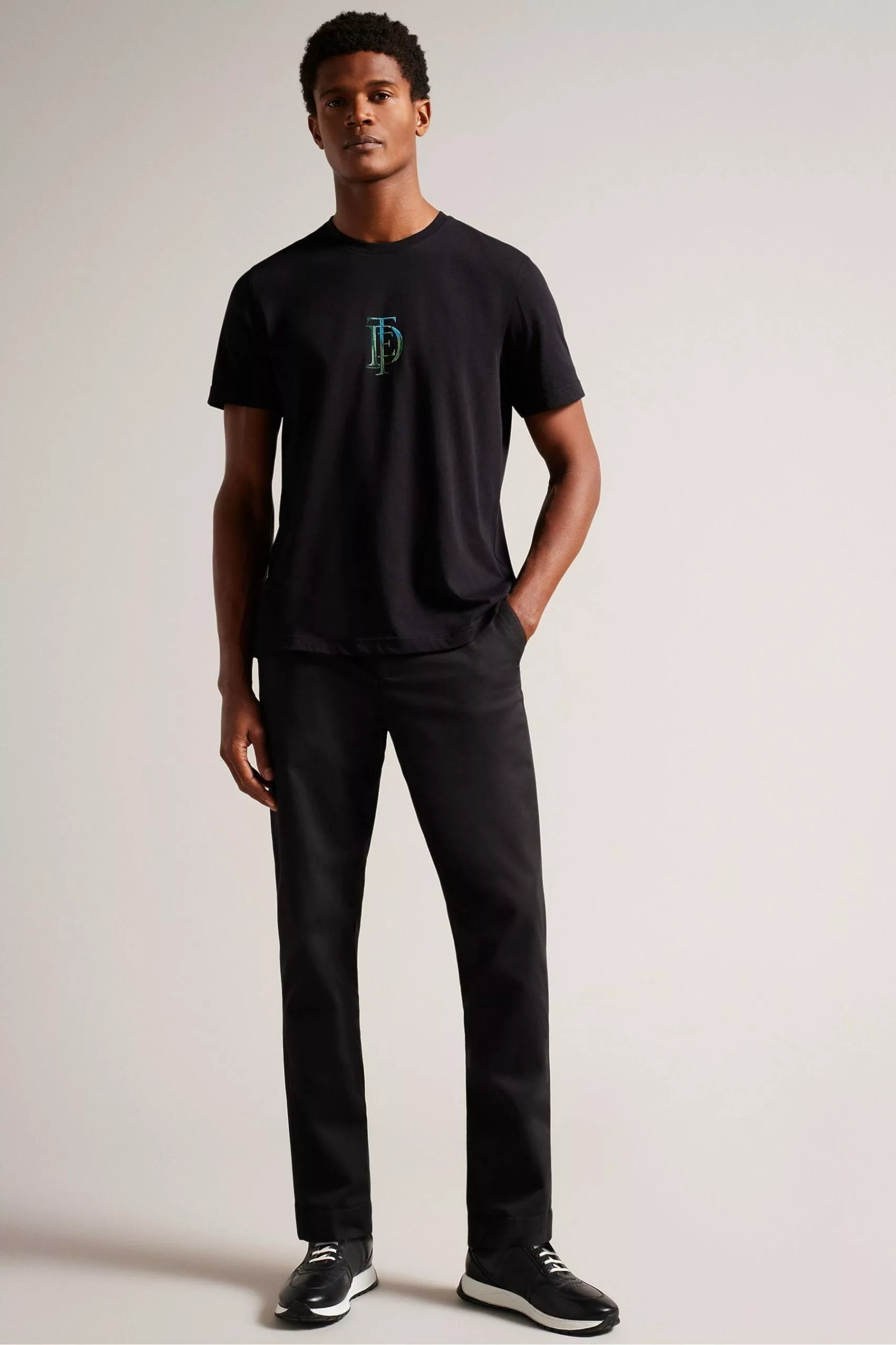 Ted Baker Achram Black Regular Flocked T-Shirt - Image 3