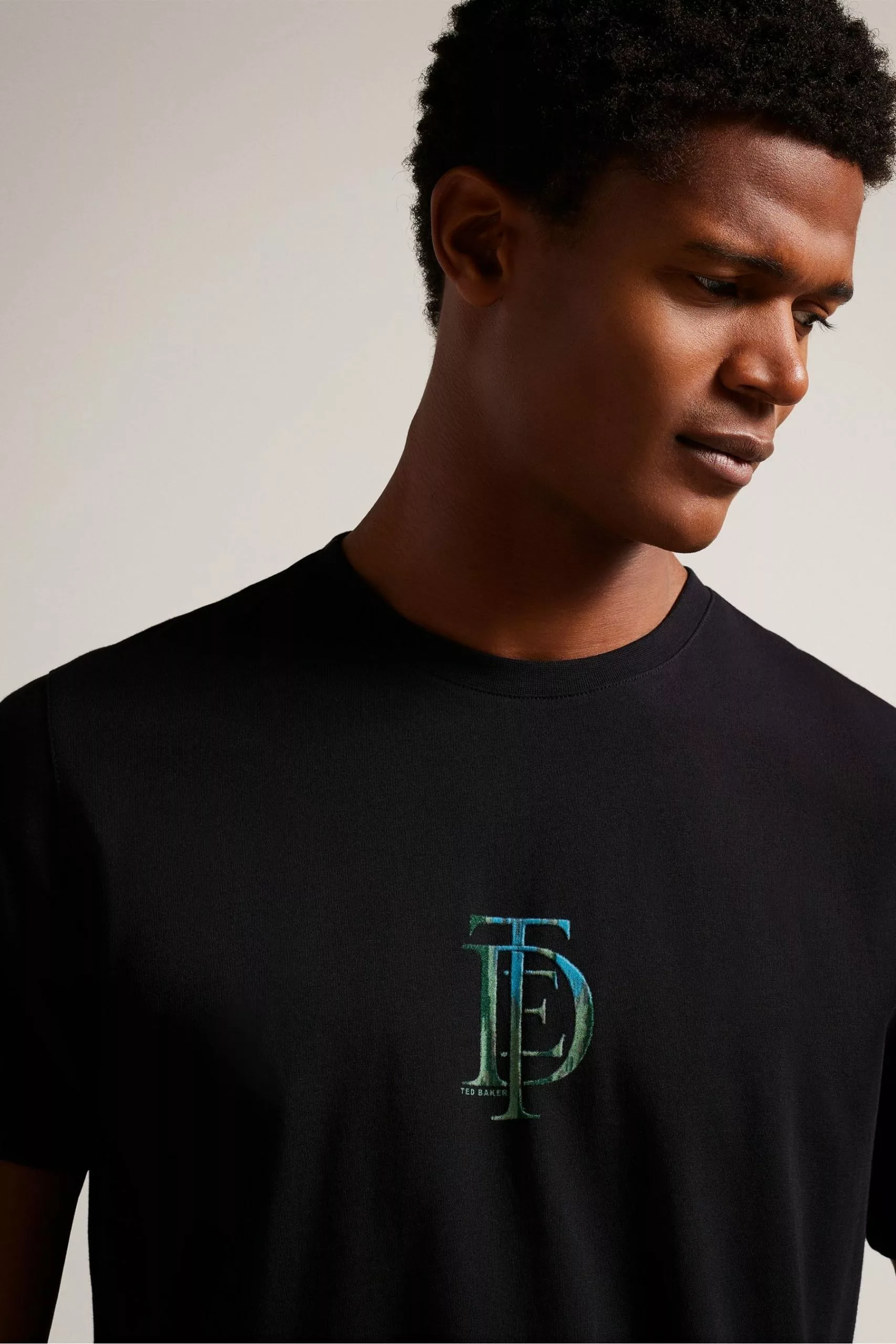 Ted Baker Achram Black Regular Flocked T-Shirt - Image 4