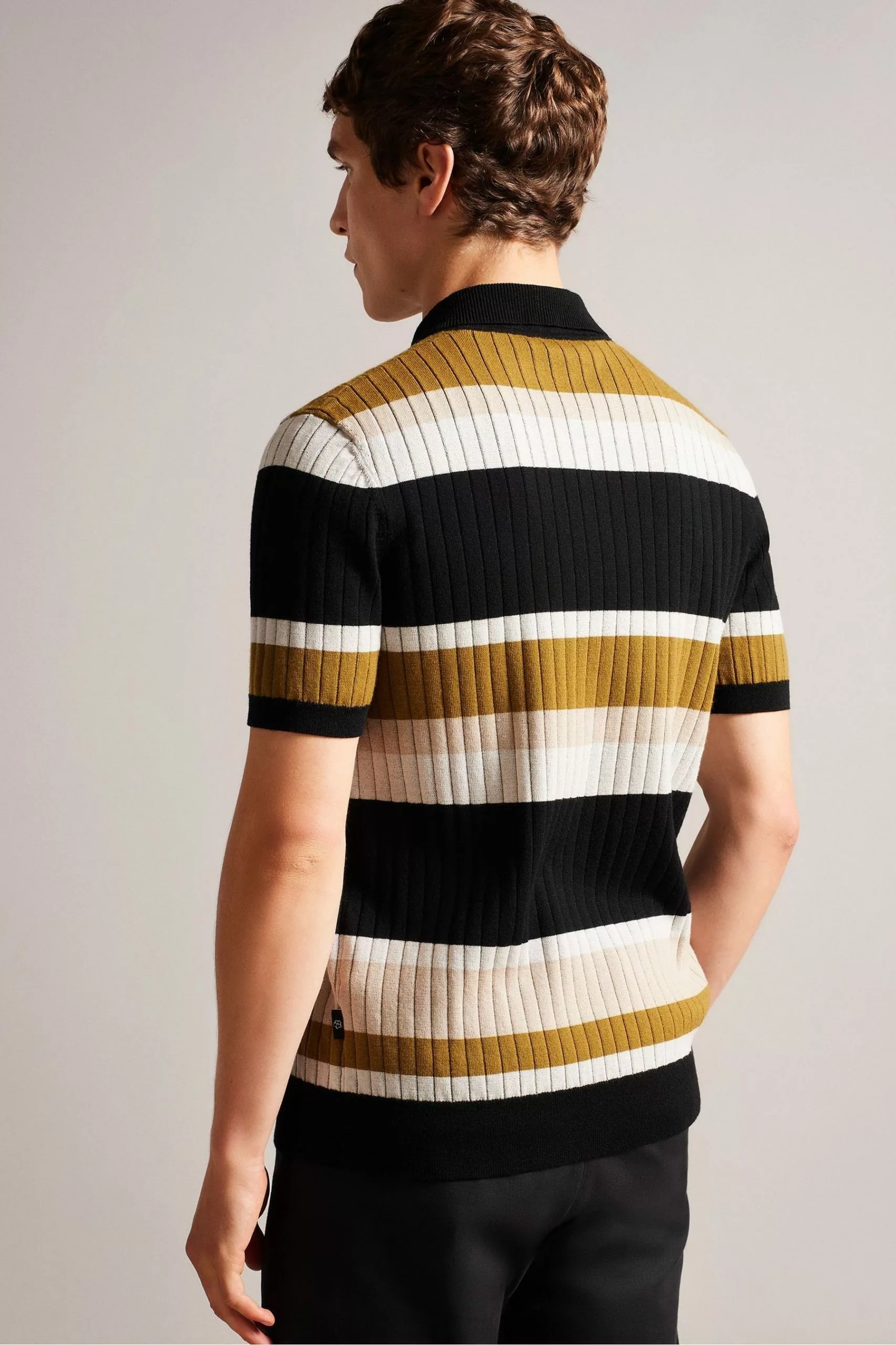 Ted Baker Confer Natural Short Sleeve Regular Striped Polo Shirt - Image 2