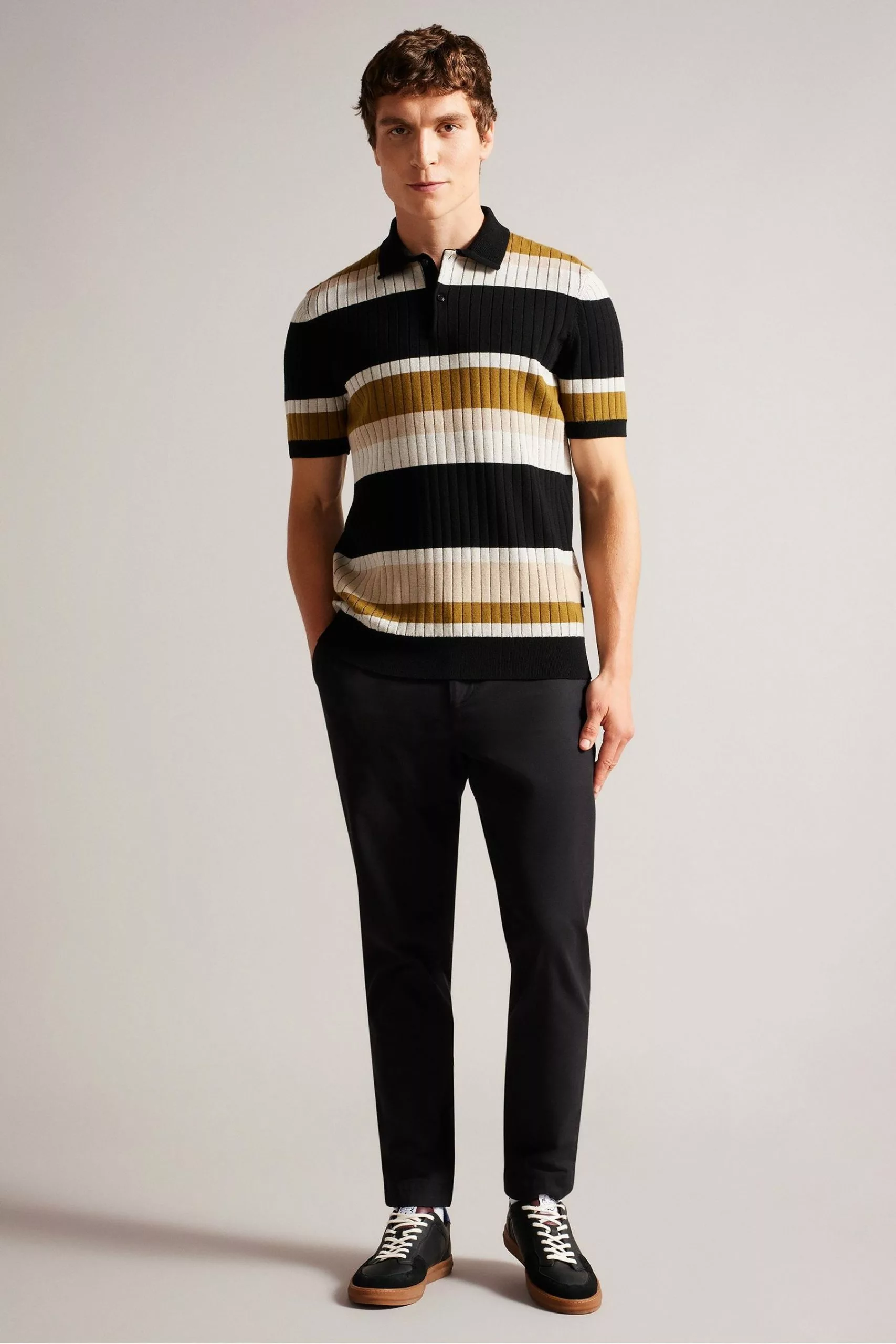 Ted Baker Confer Natural Short Sleeve Regular Striped Polo Shirt - Image 3