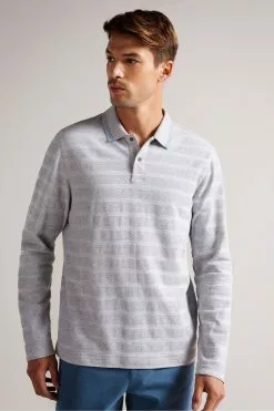 Ted Baker Grey Penine Long Sleeved Regular Fit Polo Shirt