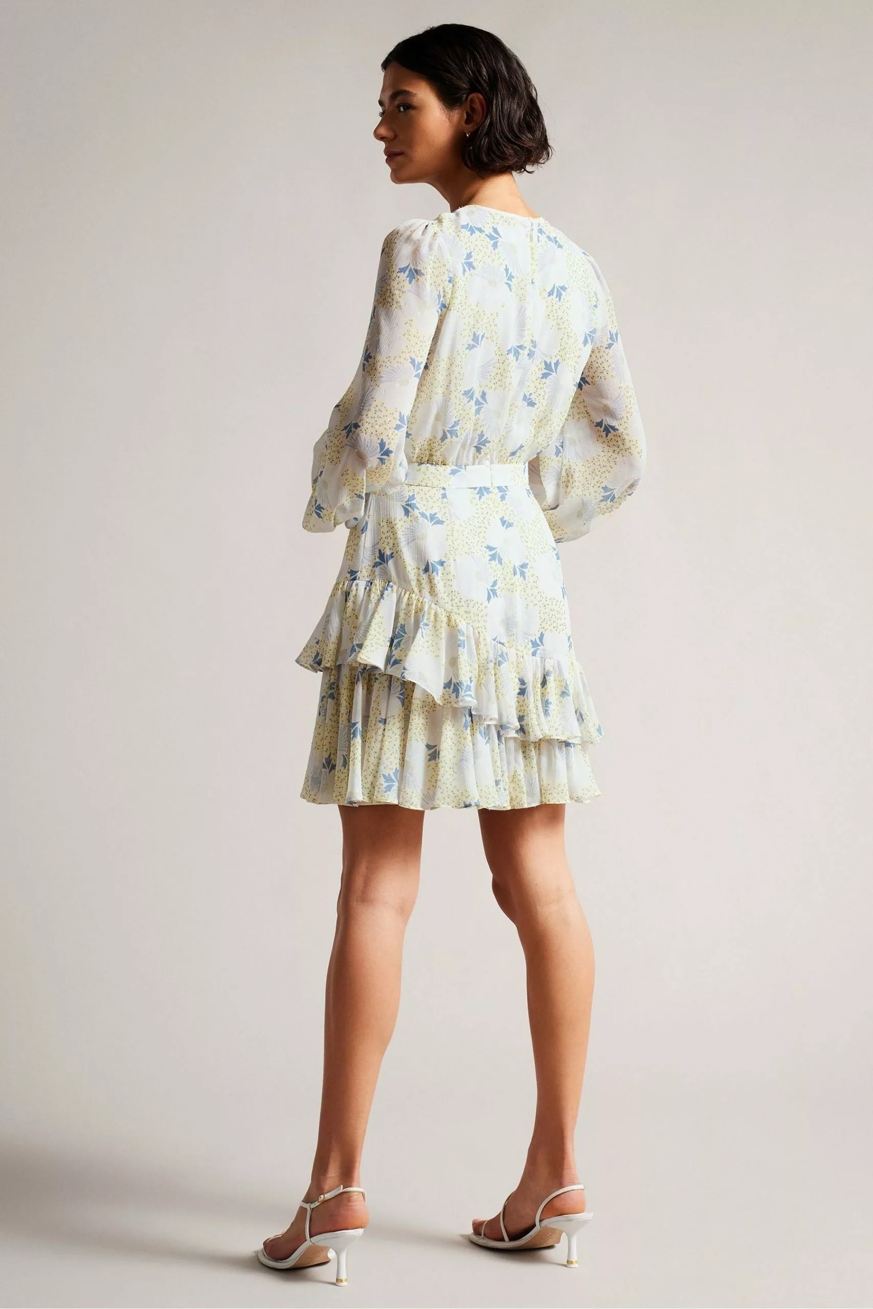Ted Baker Sky Blue Suziiee Waisted Asymmetric Ruffles Mini Dress - Image 2