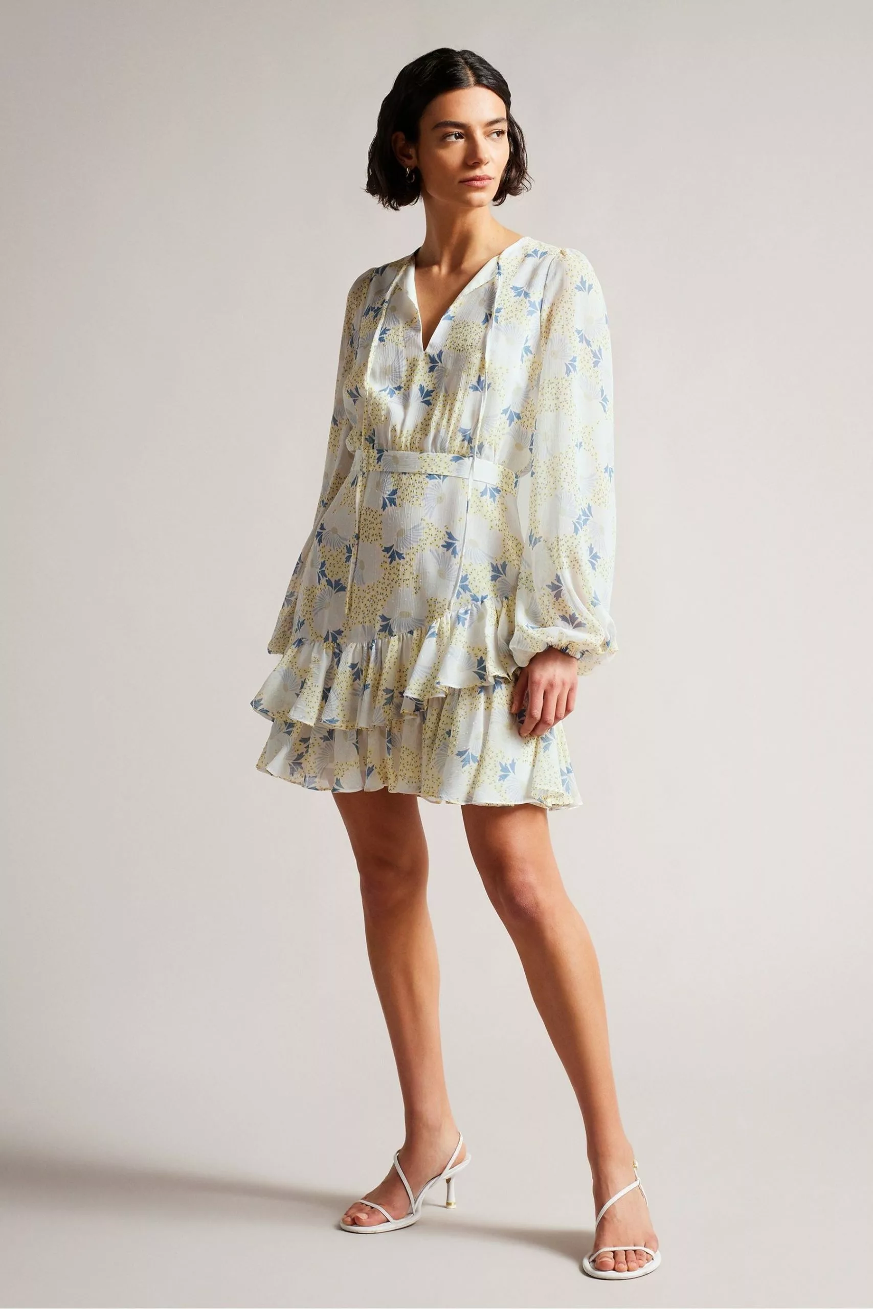 Ted Baker Sky Blue Suziiee Waisted Asymmetric Ruffles Mini Dress - Image 3