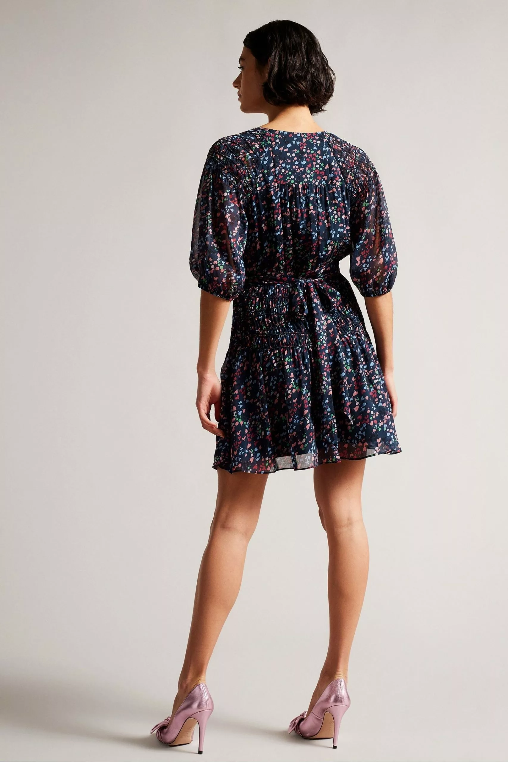 Ted Baker Blue Casadee Dk Navy Smock Panel Wrap Mini Dress - Image 2