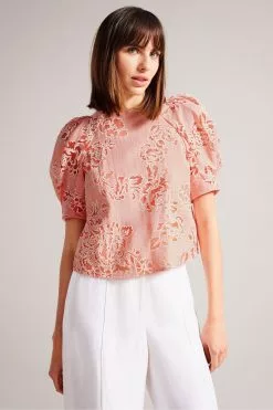 Ted Baker Pink Meliiha Coral Puff Sleeve Boxy Top