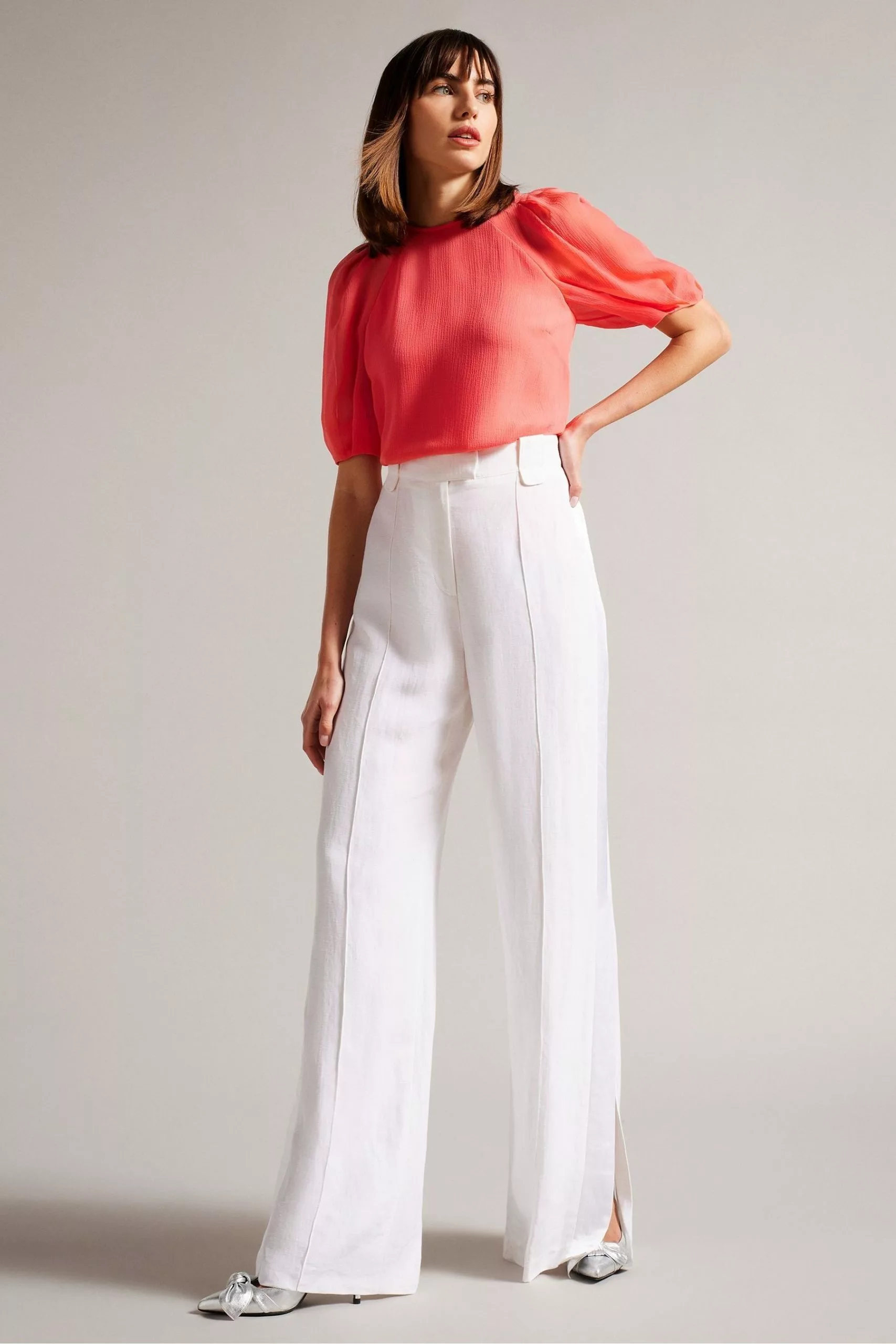 Ted Baker Pink Natelie Coral Boxy Top With Puff Sleeves - Image 3