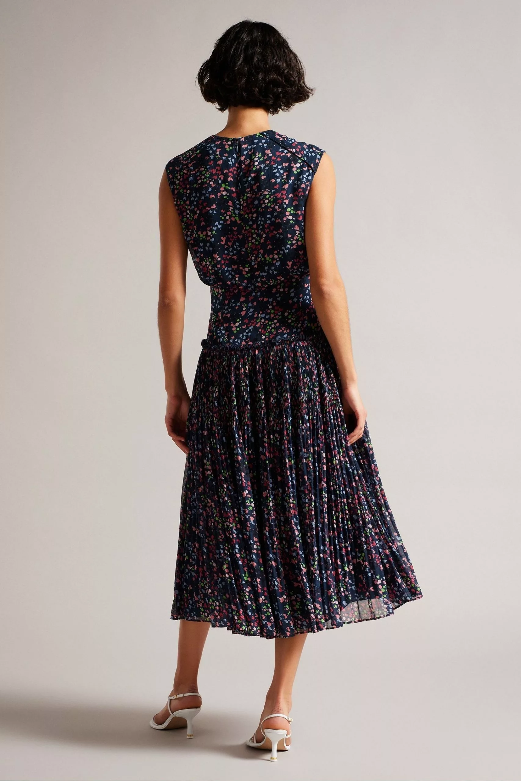 Ted Baker Blue Coraal Dk-Navy Waisted Sleeveless Midi Dress - Image 2