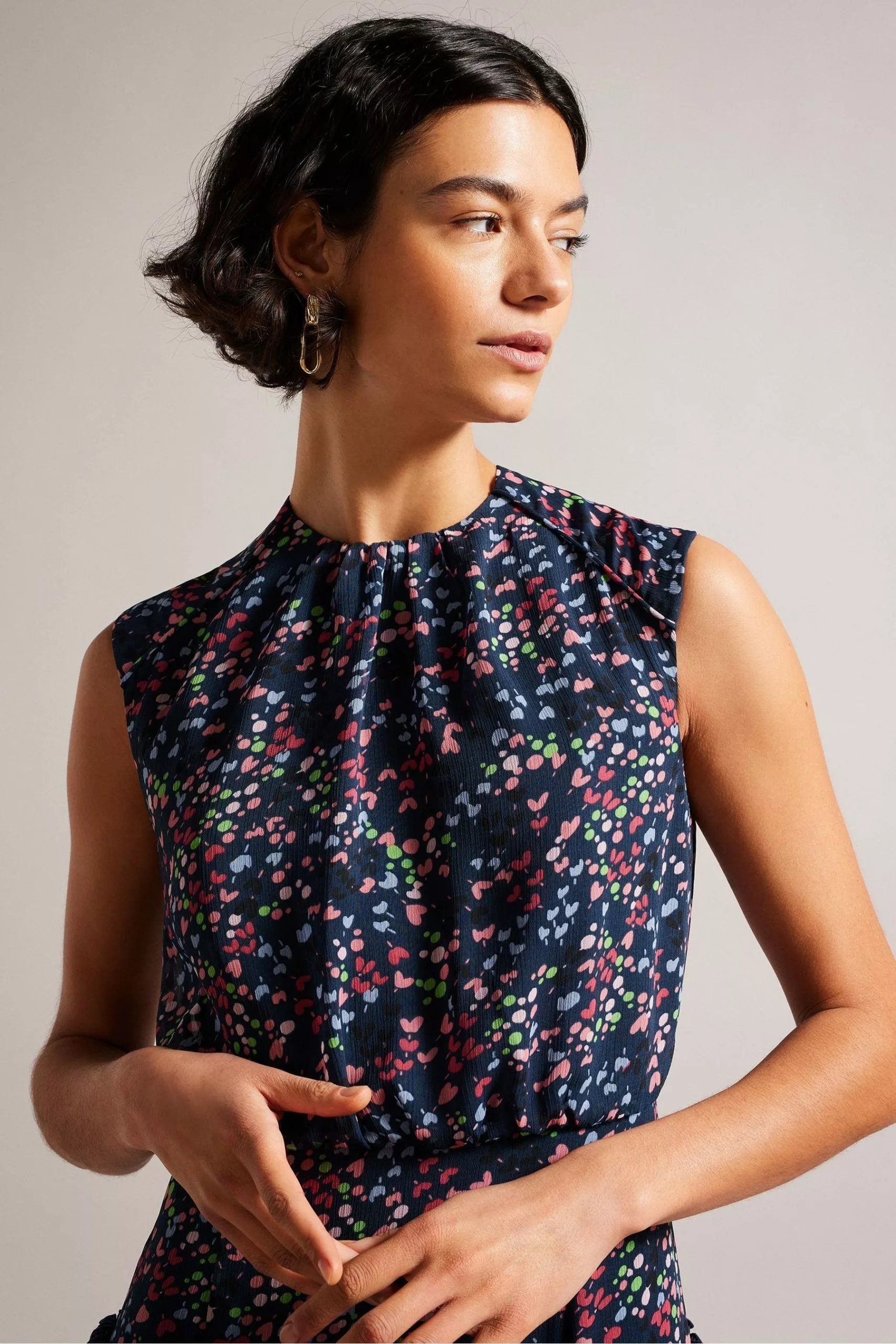 Ted Baker Blue Coraal Dk-Navy Waisted Sleeveless Midi Dress - Image 4