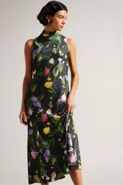 Ted Baker Addilin Cowl Neck Black Midi Slip Dress