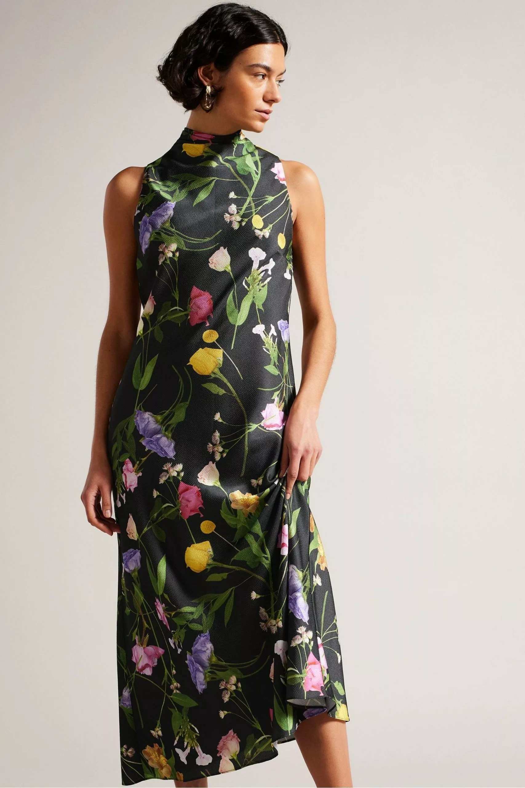 Ted Baker Addilin Cowl Neck Black Midi Slip Dress