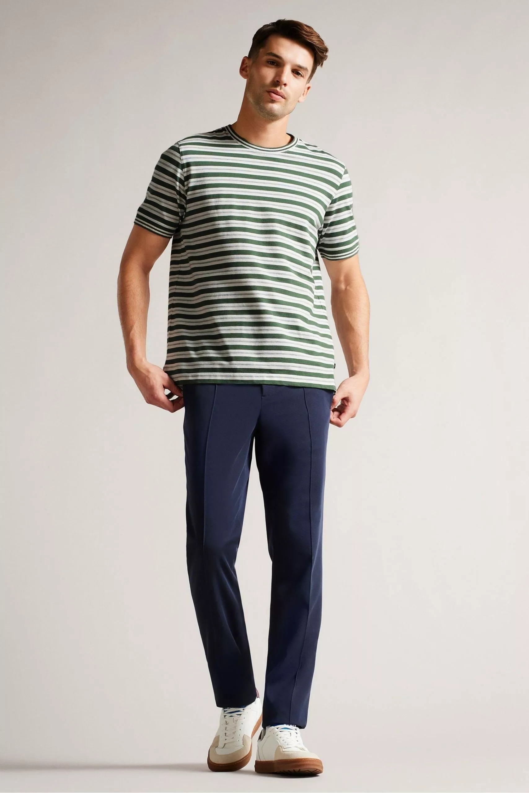 Ted Baker Green Vadell Short Sleeved Regular Fit Striped T-Shirt - Image 2