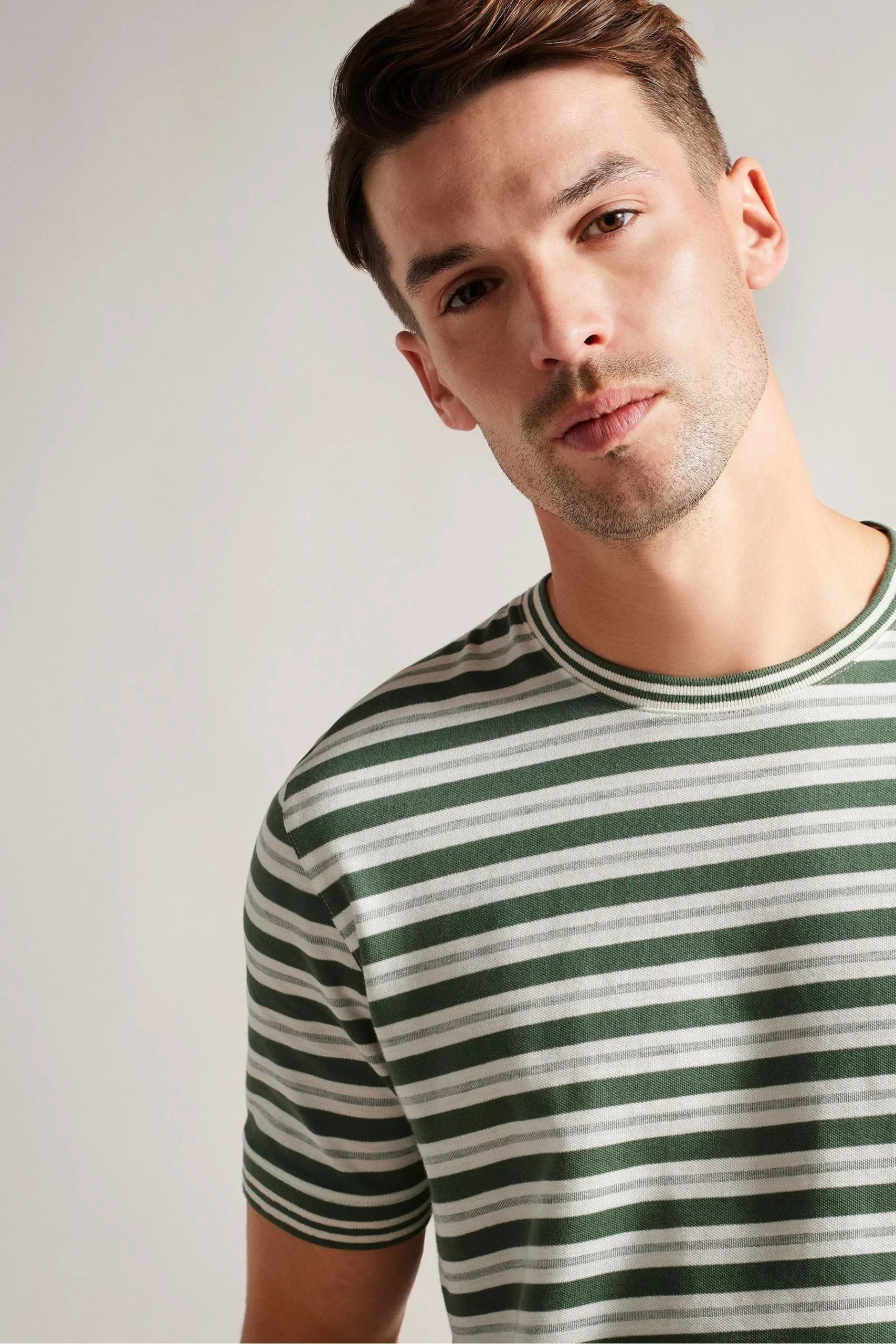 Ted Baker Green Vadell Short Sleeved Regular Fit Striped T-Shirt - Image 3