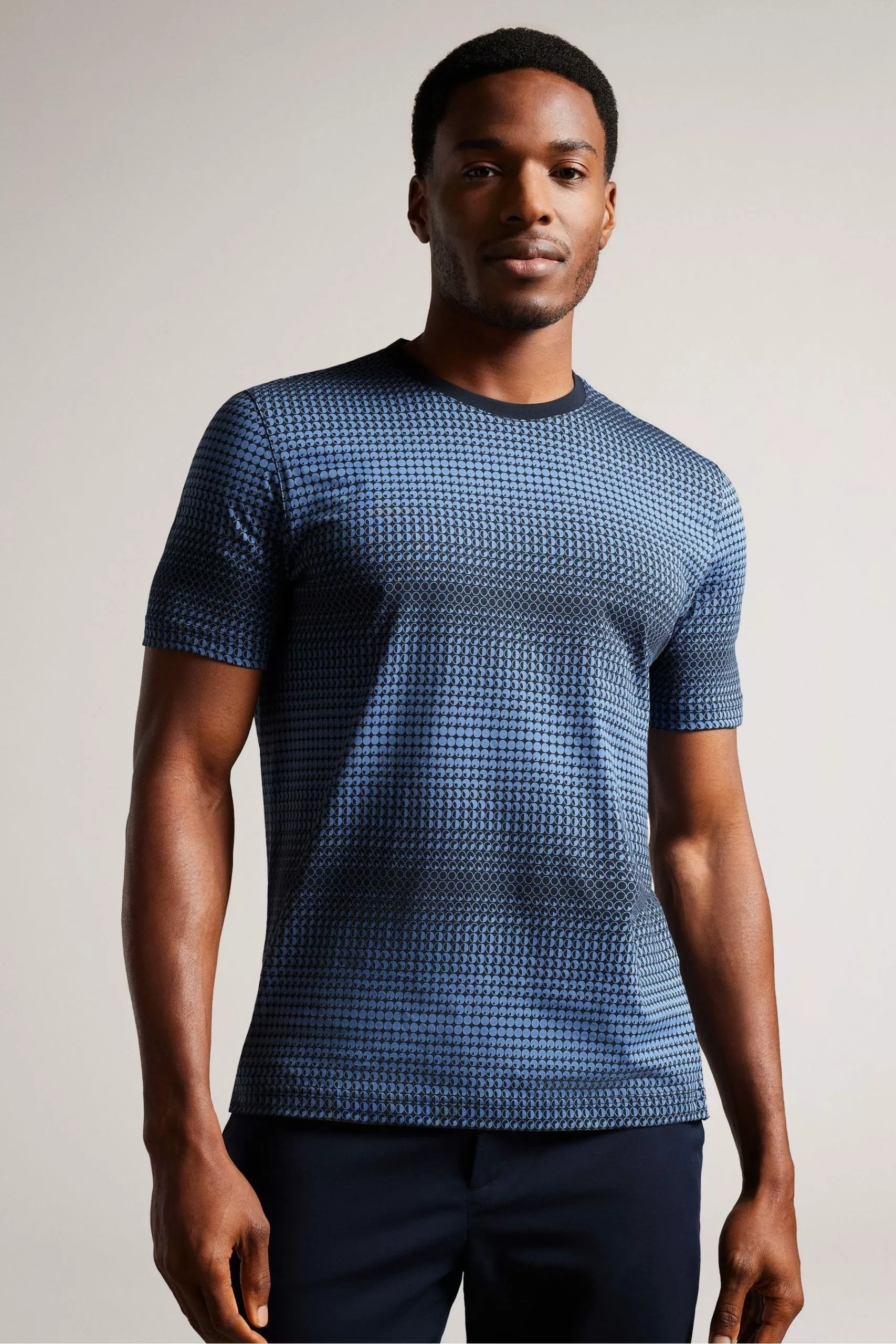 Ted Baker Ronete Blue Short Sleeved Regular Fit Geo T-Shirt