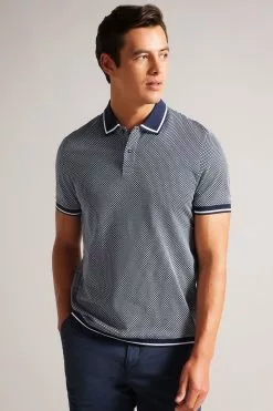 Ted Baker Blue Affric Short Sleeved Regular Geo Textured Polo Shirt