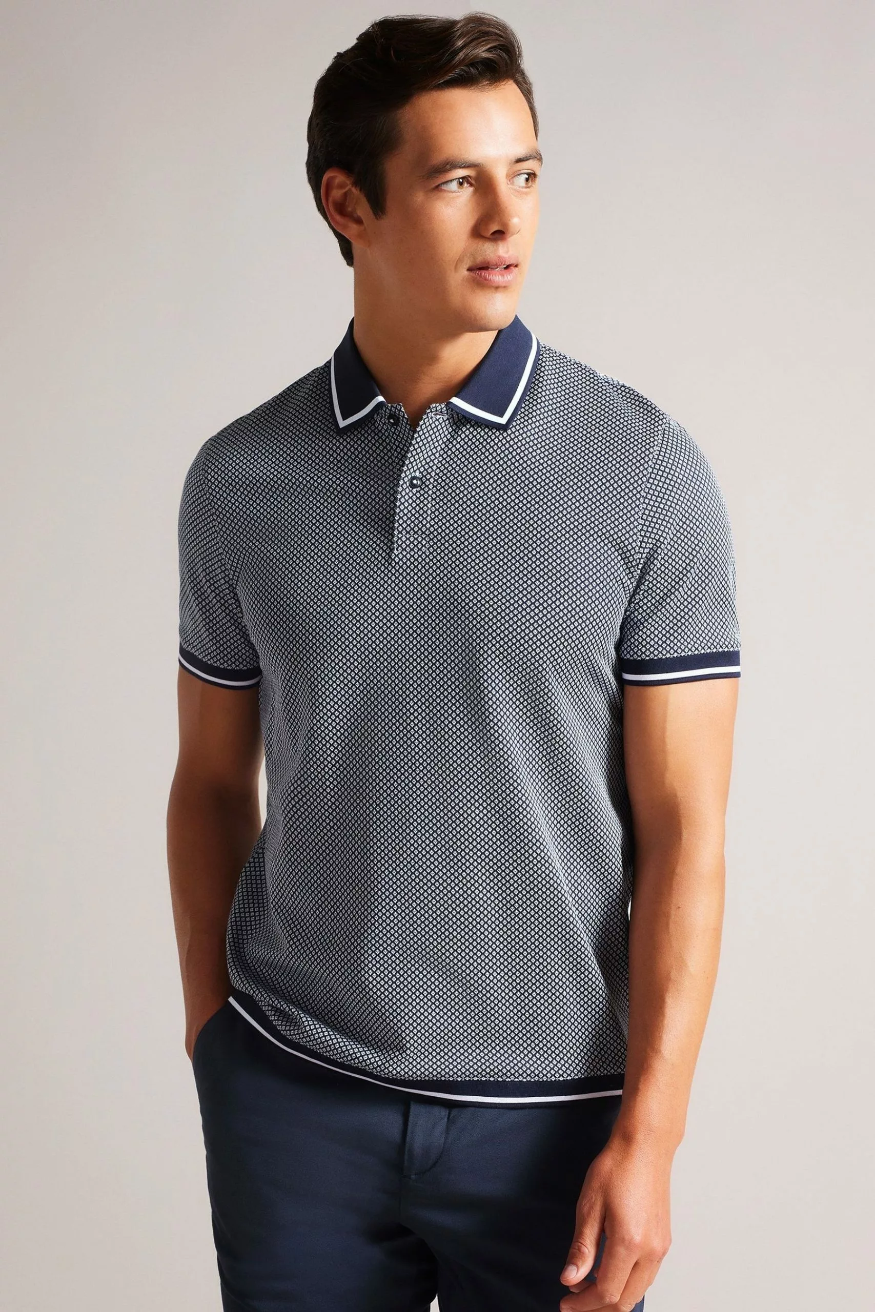 Ted Baker Blue Affric Short Sleeved Regular Geo Textured Polo Shirt