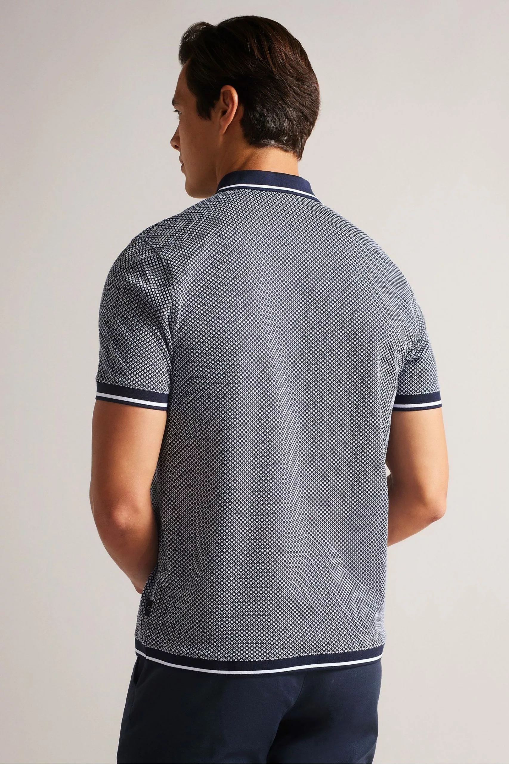 Ted Baker Blue Affric Short Sleeved Regular Geo Textured Polo Shirt - Image 2