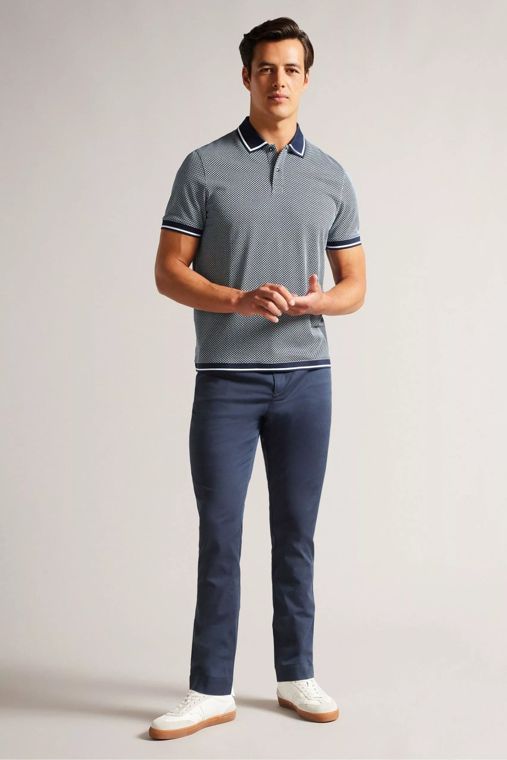 Ted Baker Blue Affric Short Sleeved Regular Geo Textured Polo Shirt - Image 3