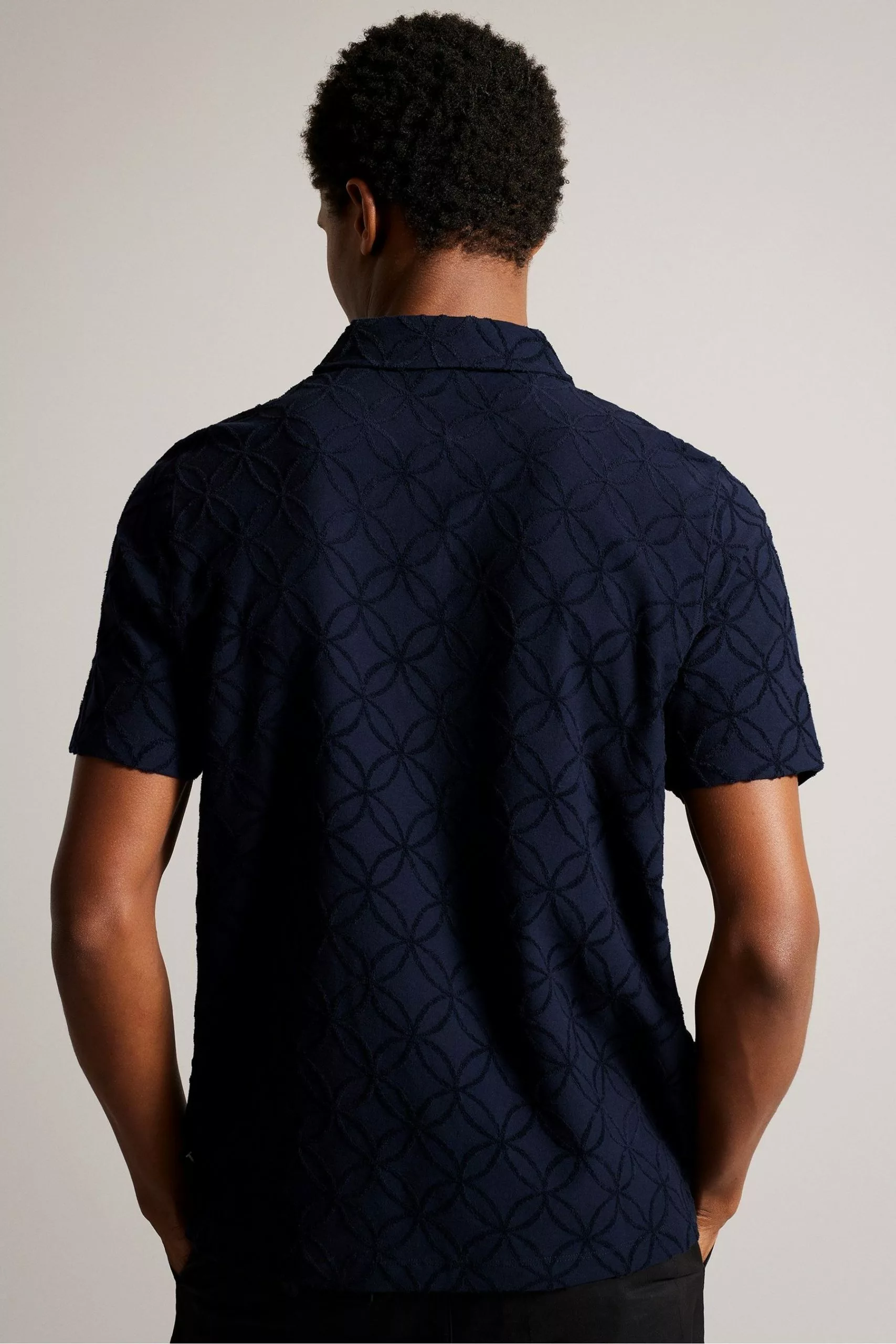 Ted Baker Blue Maroc Short Sleeved Regular Zip Jacquard Polo - Image 2