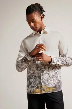 Ted Baker Natural Bushey Long Sleeved Botanical Border Shirt
