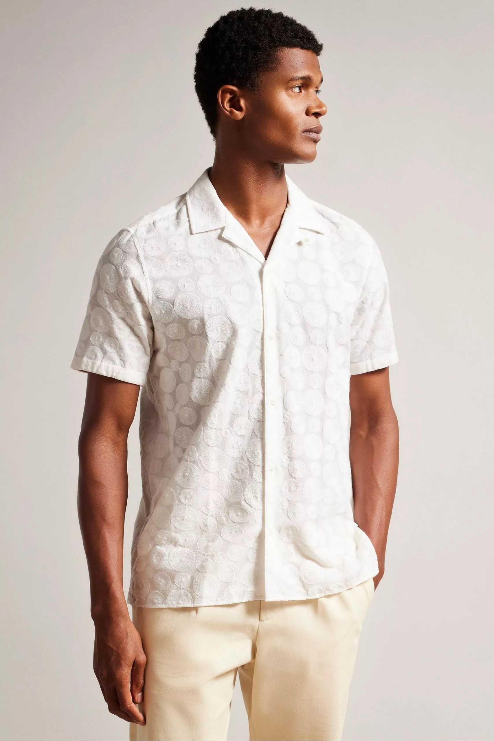 Ted Baker Allbury White Short Sleeve Embroidered Shirt