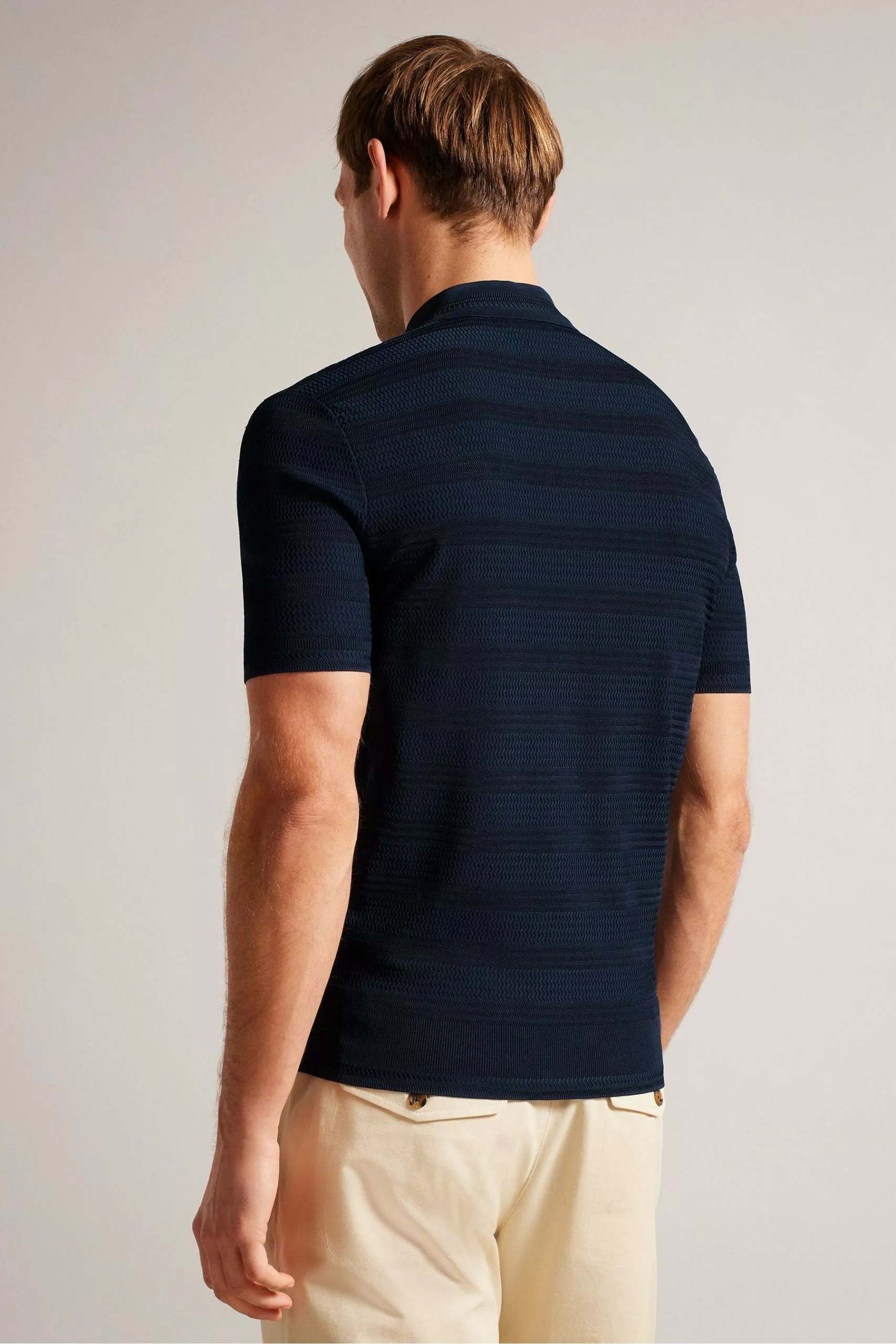 Ted Baker Blue Stree Short Sleeved Textured Polo - Image 2