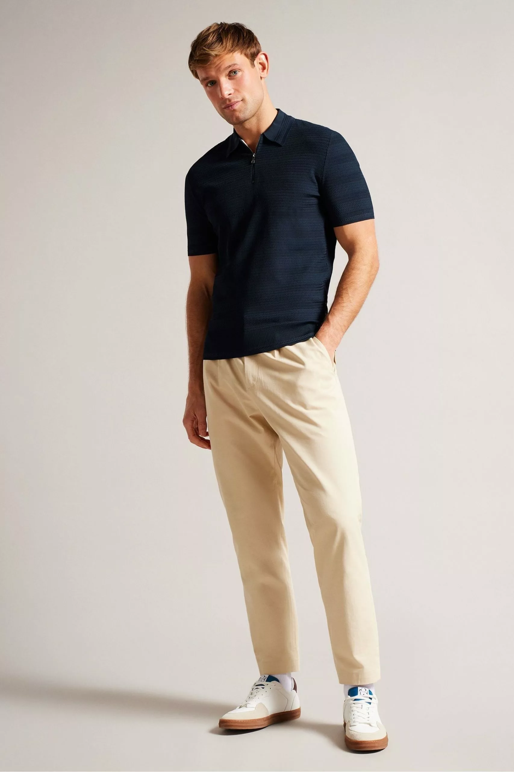 Ted Baker Blue Stree Short Sleeved Textured Polo - Image 3