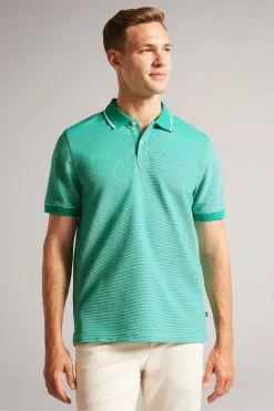 Ted Baker Green Ellerby Short Sleeved Regular Striped Polo Shirt