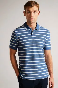 Ted Baker Blue Nivenn Short Sleeved Regular Fit Striped Polo Shirt