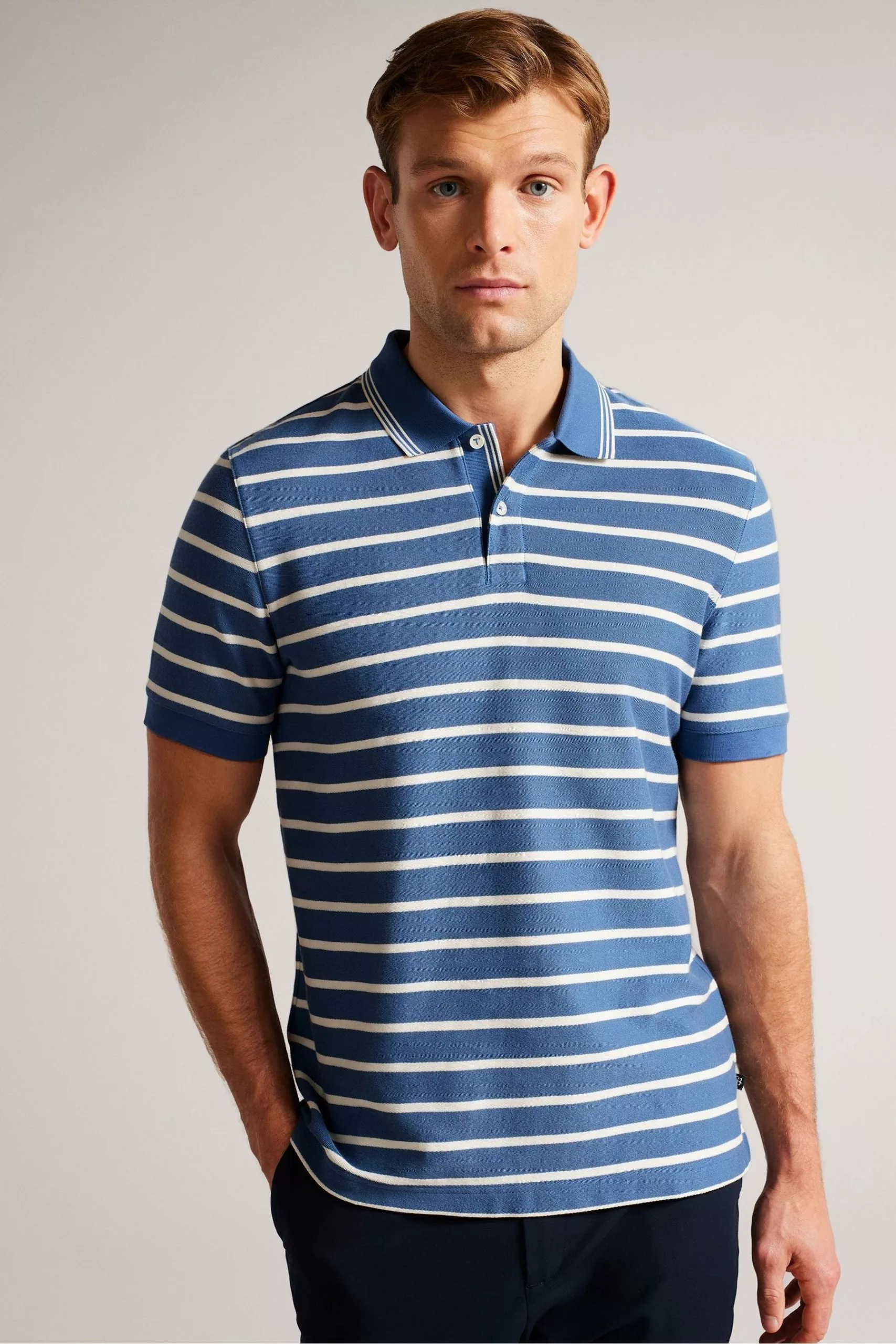 Ted Baker Blue Nivenn Short Sleeved Regular Fit Striped Polo Shirt