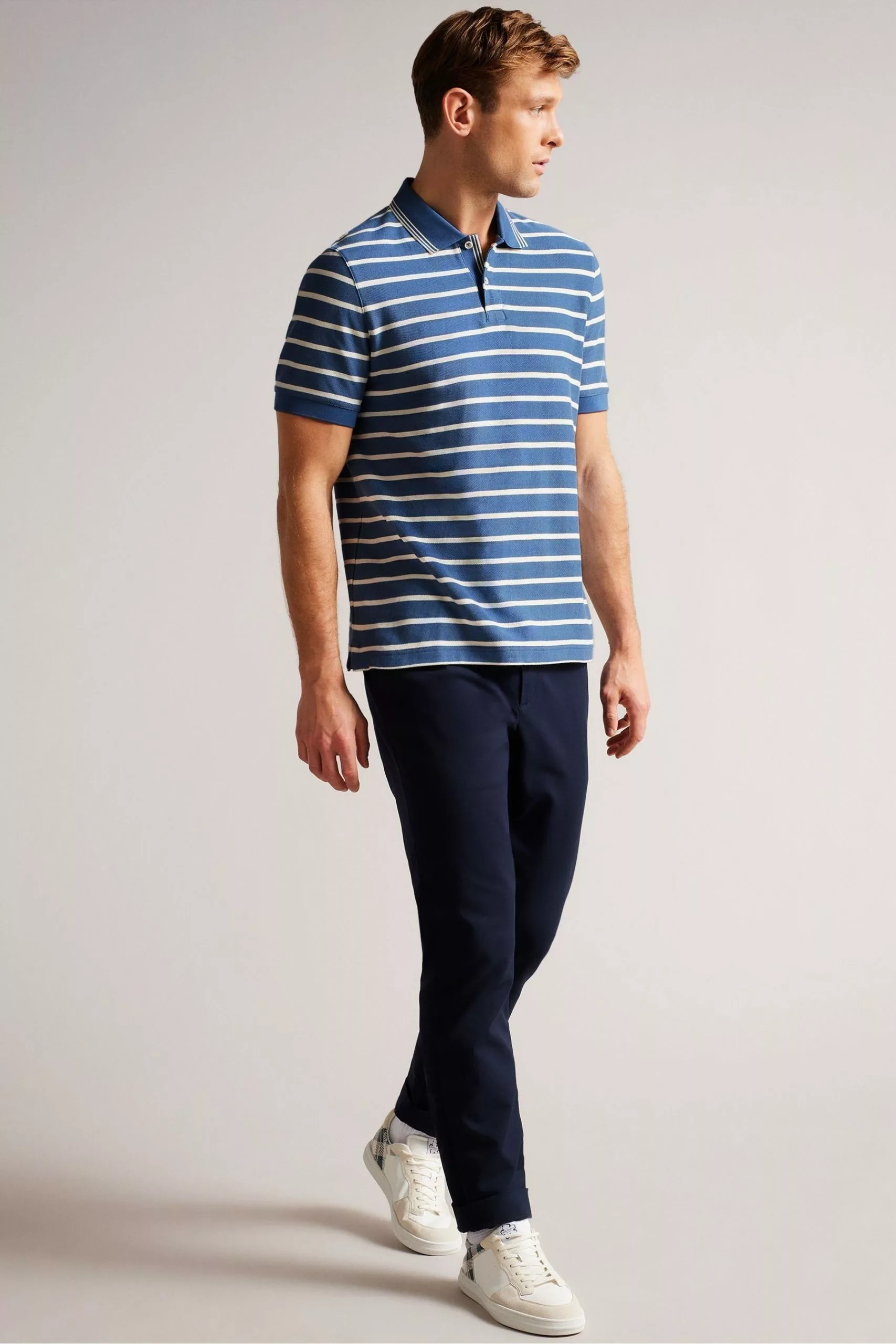 Ted Baker Blue Nivenn Short Sleeved Regular Fit Striped Polo Shirt - Image 3